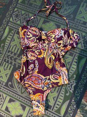 Classy elegant SEXY Sézane x Ysē Purple Floral Paisley swimsuit NWT 2 💋